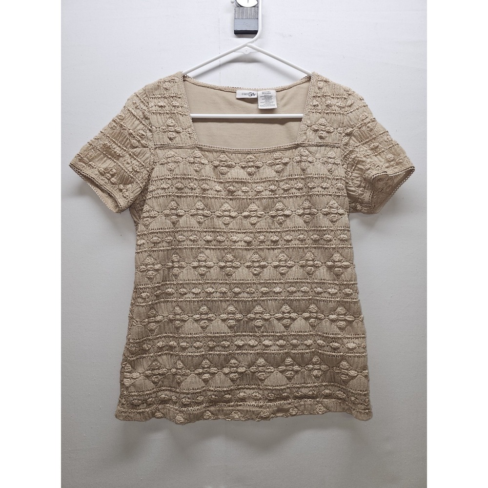East 5th Womens Beige Crochet Lace M Top Cottagecore Prarie Textured Y2K Boho